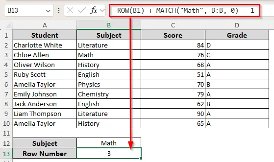 Finding the Absolute Row Number for a Matched Cell/Range/Value with the MATCH and ROW Function