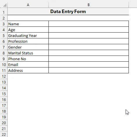 completed data entry form with multiple inputs