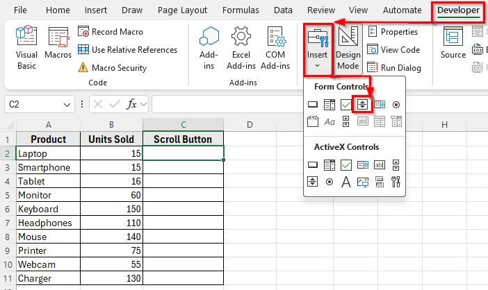 Using Developer Tab to Create a Button Without Macro
