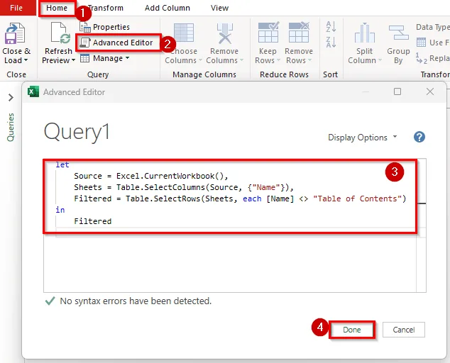 Using Power Query to Create Dynamic Table Of Content fo Tabs in Excel