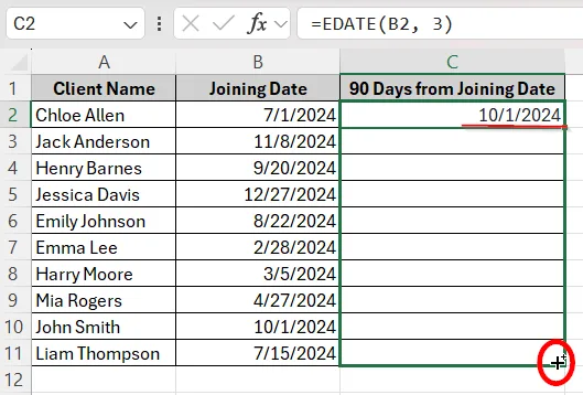Use the EDATE Function to Add 3 Months from The Date