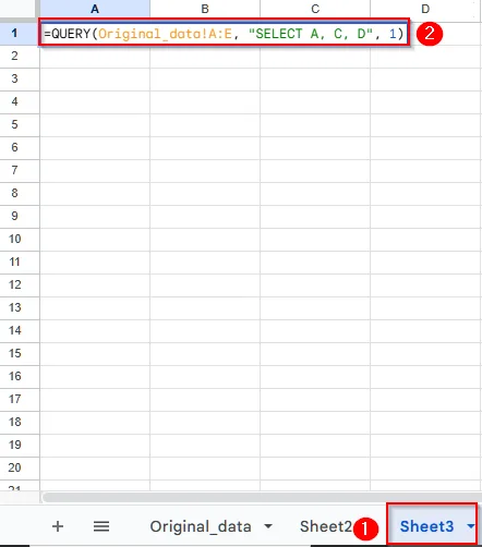 Hide Two Columns Using the QUERY Function in Google Sheets -1 