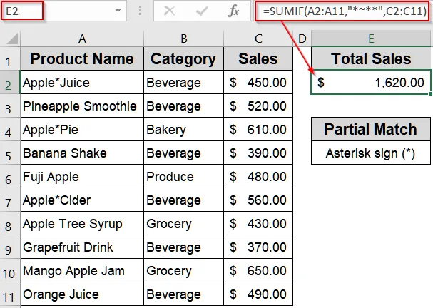 Include Asterisk as a Literal Character in SUMIF Formula