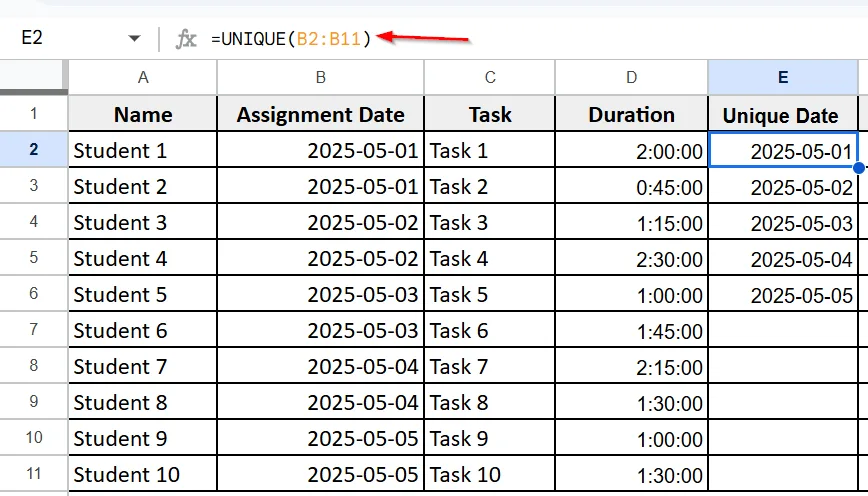 Summing Time Durations by Date Using UNIQUE and SUMIF