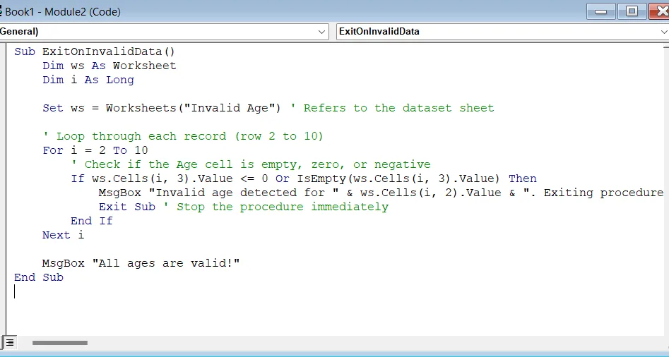 Examples of Exiting a Sub in Excel VBA 