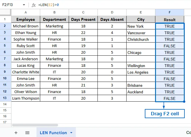 Using LEN Function to Return TRUE/FALSE For Not Empty Cells