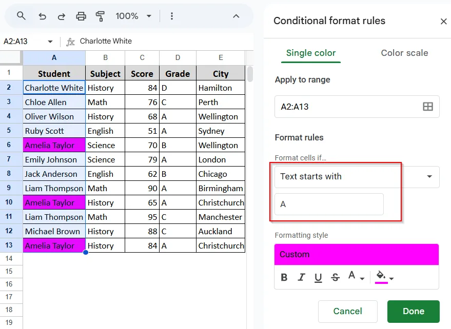 Using The Text Starts With Formula