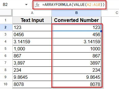 Inserting ARRAYFORMULA Function for Bulk Conversion