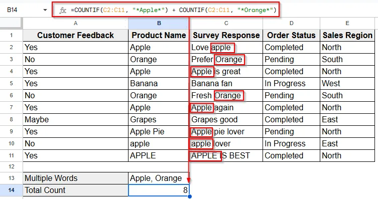 Count Cells with Multiple Possible Words