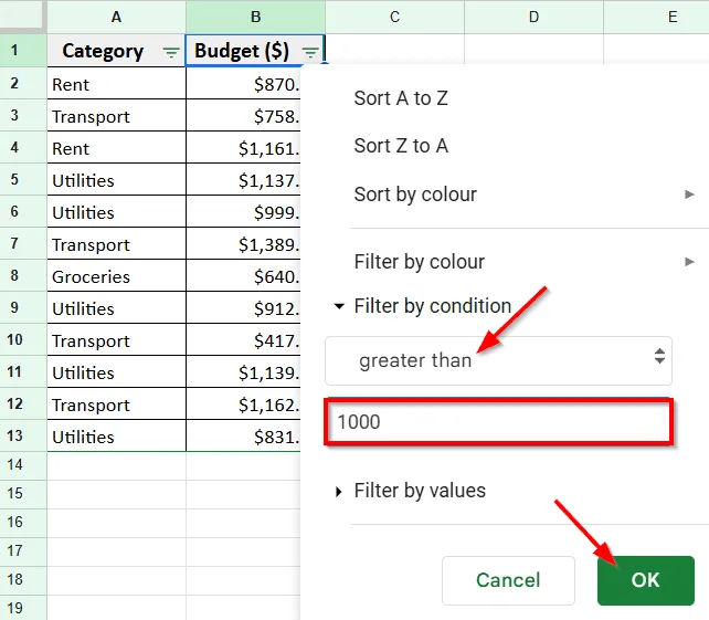 Apply Filter to Hide Rows Based on Cell Value