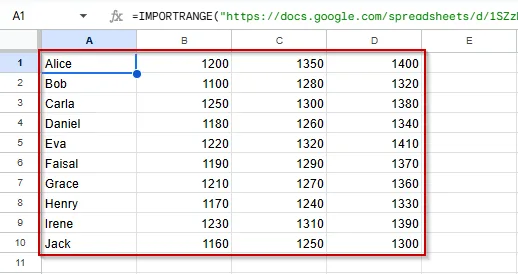 Using IMPORTRANGE function to Import Data from a Named Range in Another Google Sheet