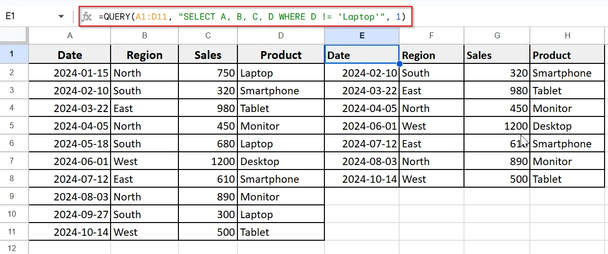 Using NOT or Excluding Specific Data
