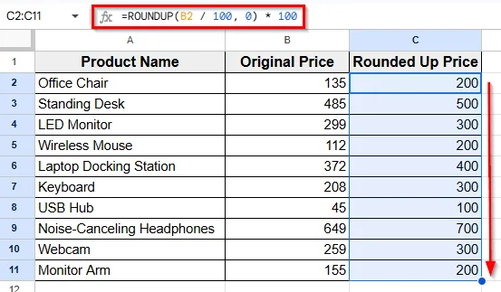 Applying ROUNDUP Function With Math Logic