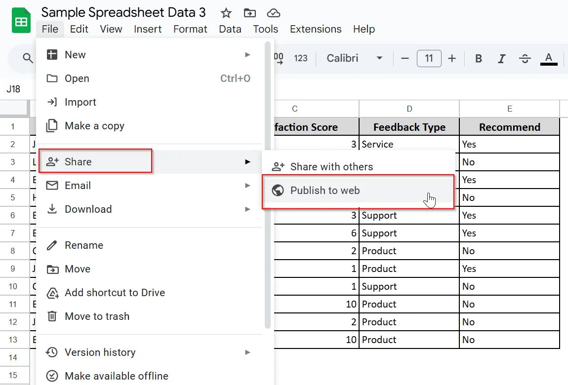 Using the Publish to the Web Feature