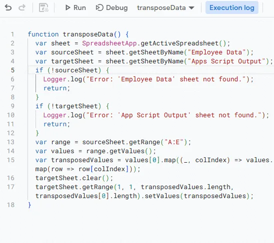 Transpose Rows to Columns Using Apps Script