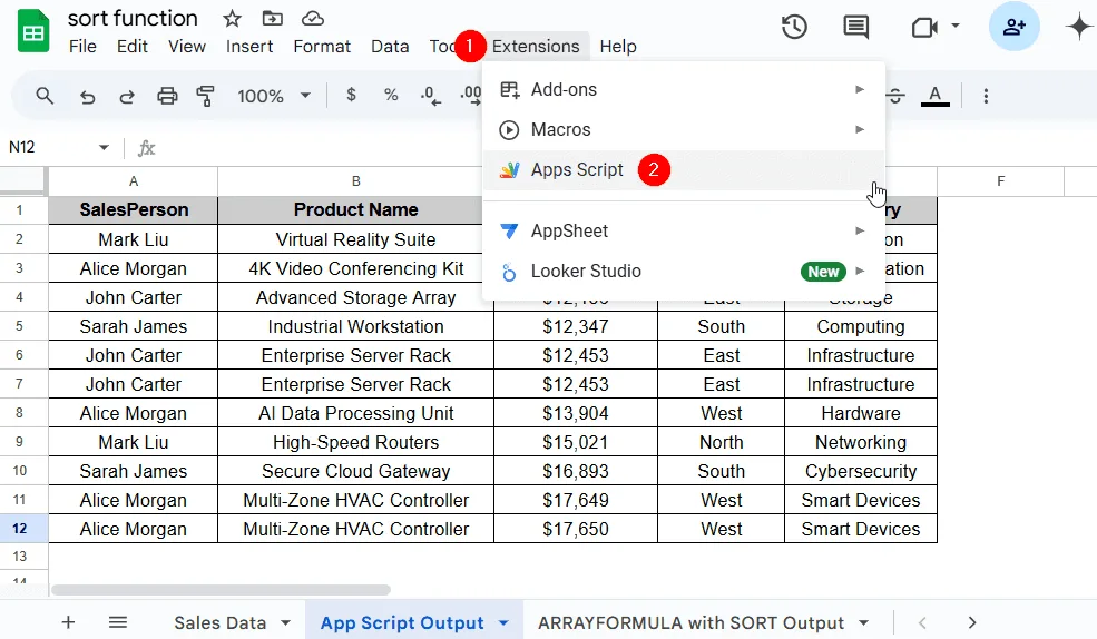 Auto-Sort Data Using App Script