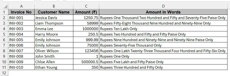 Converting Number to Words in Rupees with VBA Macro