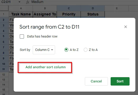 Sorting Multiple Columns with Sort Range from the Menu Bar