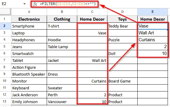 Using The FILTER Function To Remove Empty Cells
