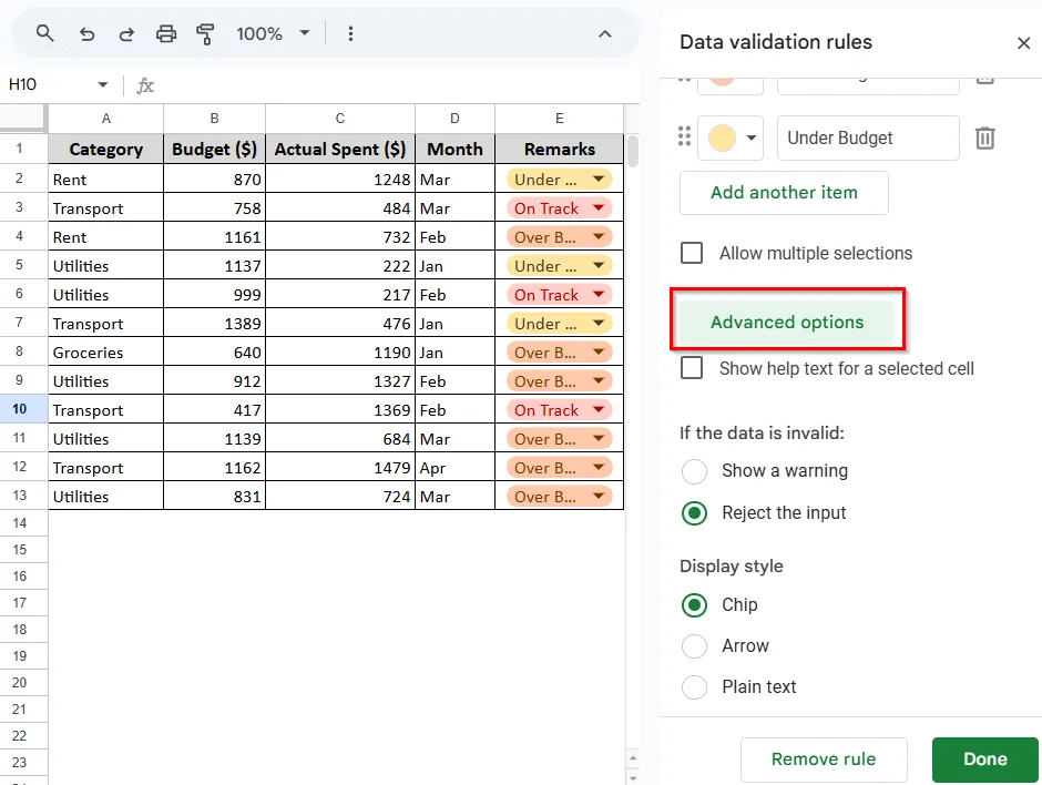 Editing the Drop-down List in Data Validation