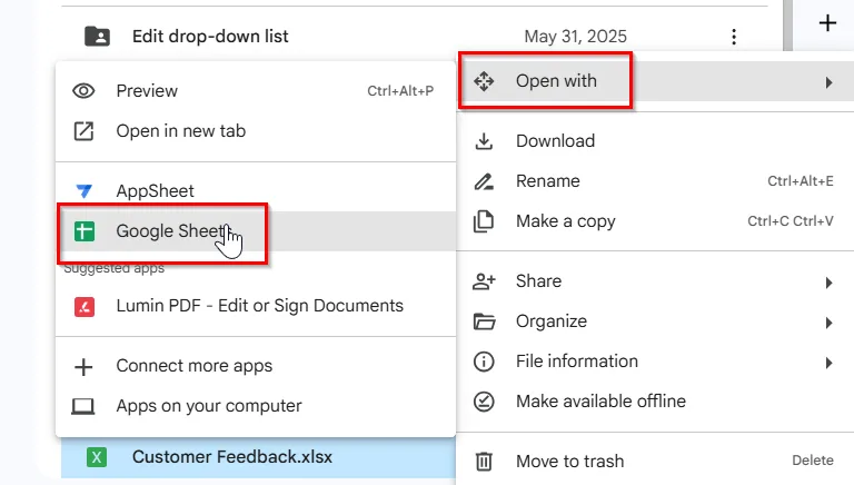 Directly Opening an Excel File into Google Sheets