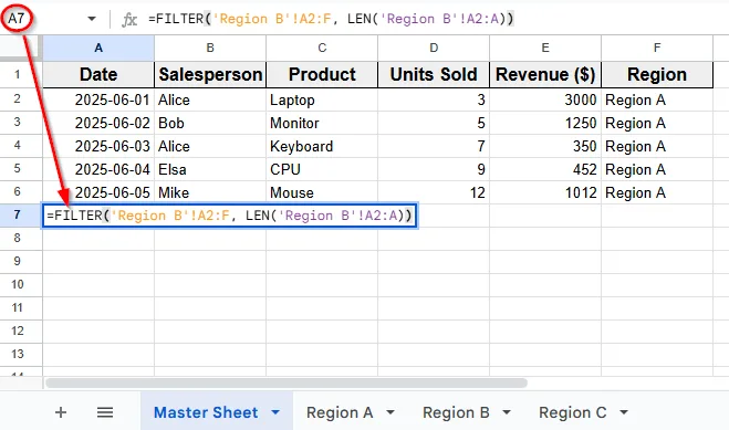 Use the FILTER Function to Pull Data Automatically