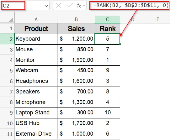 Use a Helper Column with RANK Function
