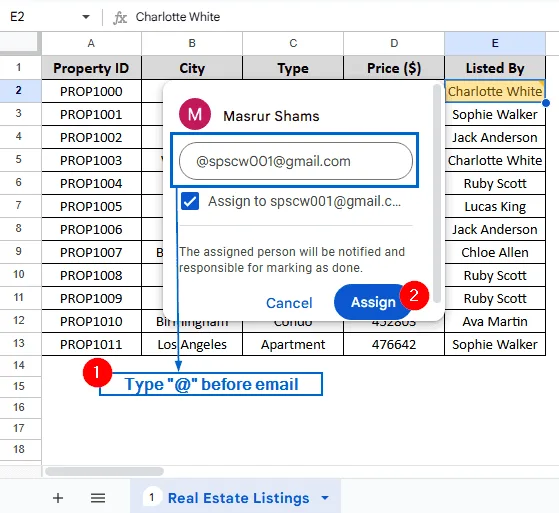 Tag Someone In Google Sheets Using the Context Menu