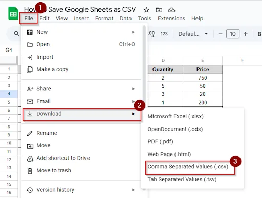 Download as CSV from Google Sheets