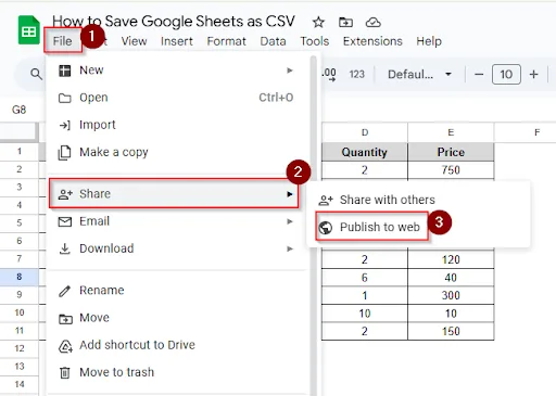 Publish to the Web as CSV