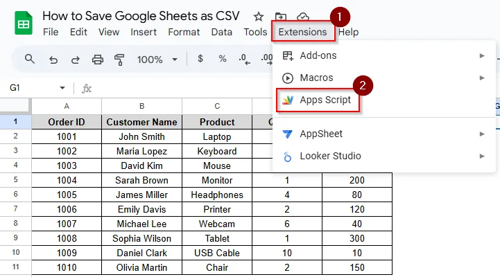 Export as CSV Using Google Apps Script