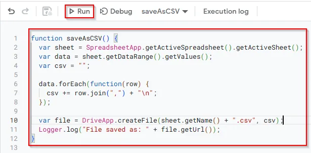 Export as CSV Using Google Apps Script