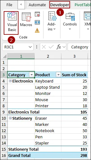 Embedding VBA Code to Update Pivot Table When Source Data Changes in Excel Automatically