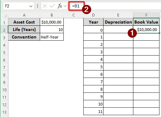 Calculating ADS Depreciation using the SLN Function in Excel