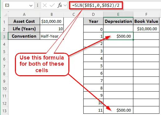 Calculating ADS Depreciation using the SLN Function in Excel