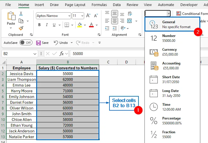 Apply Number Formatting to Transform Column into Number