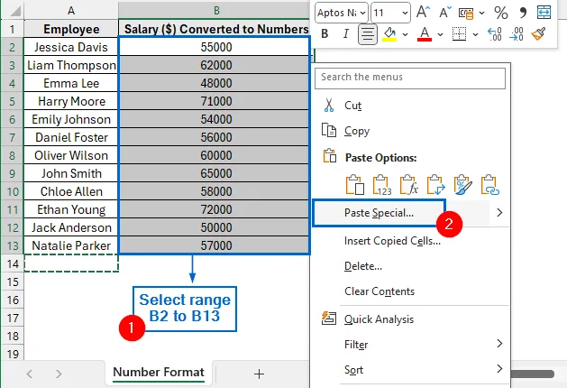 Use the Paste Special Tool to Transform Column into Number