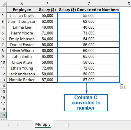 Convert Column to Number By Multiplying 1