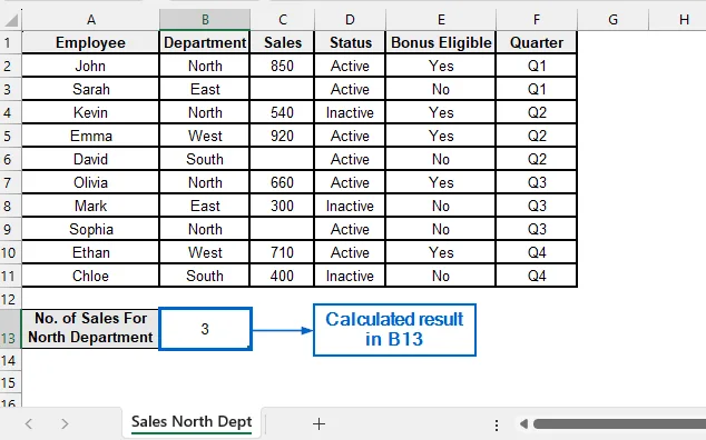 Count Non-Blank Cells with Two Conditions Using COUNTIFS