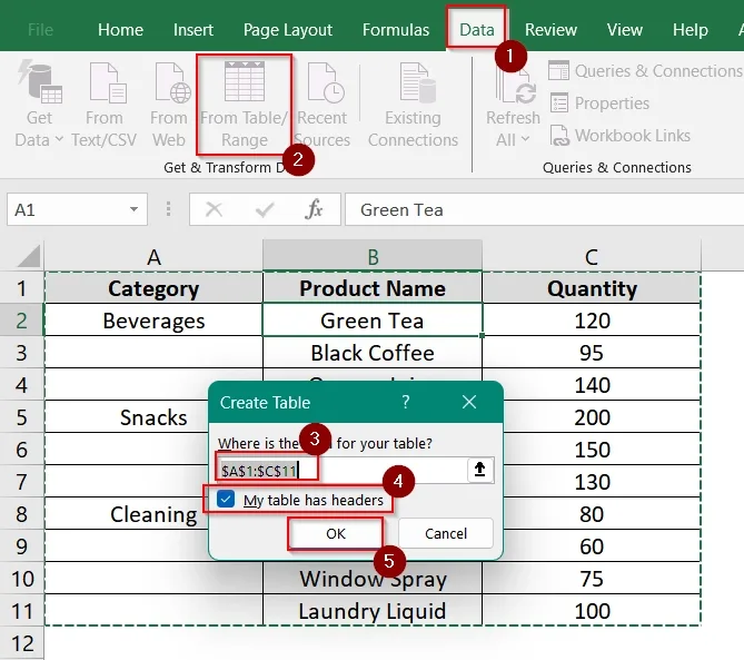 Applying Power Query Fill Down Method