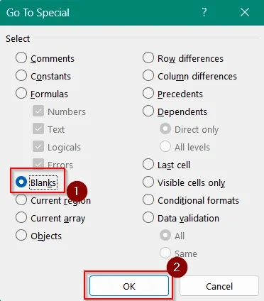 Using Go To Special Tool