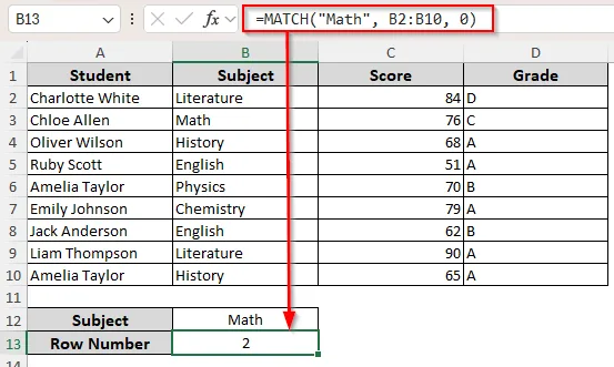 Finding the Relative Row Number for a Matched Cell/Value with the MATCH Function