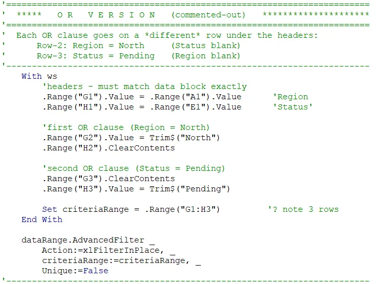 Explore AdvancedFilter with AND and OR Criteria