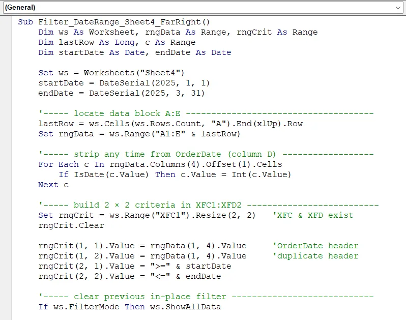Filter Data Within an Interval Using AdvancedFilter