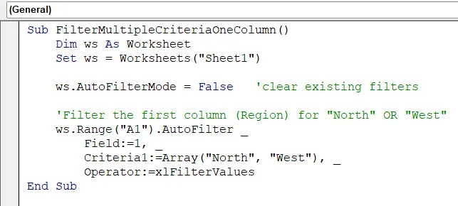Use AutoFilter with Multiple Criteria in One Column