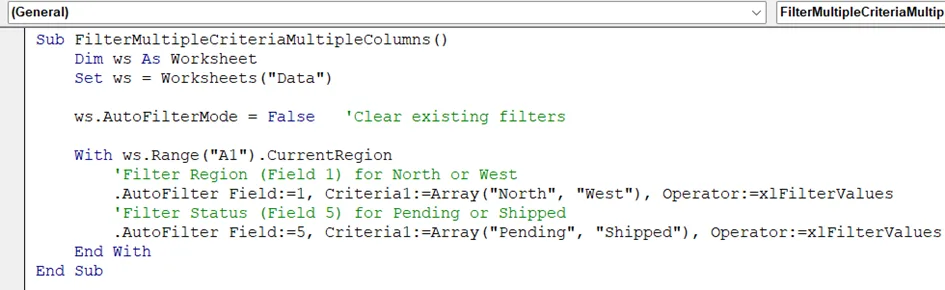 Apply AutoFilter with Multiple Criteria Across Multiple Columns