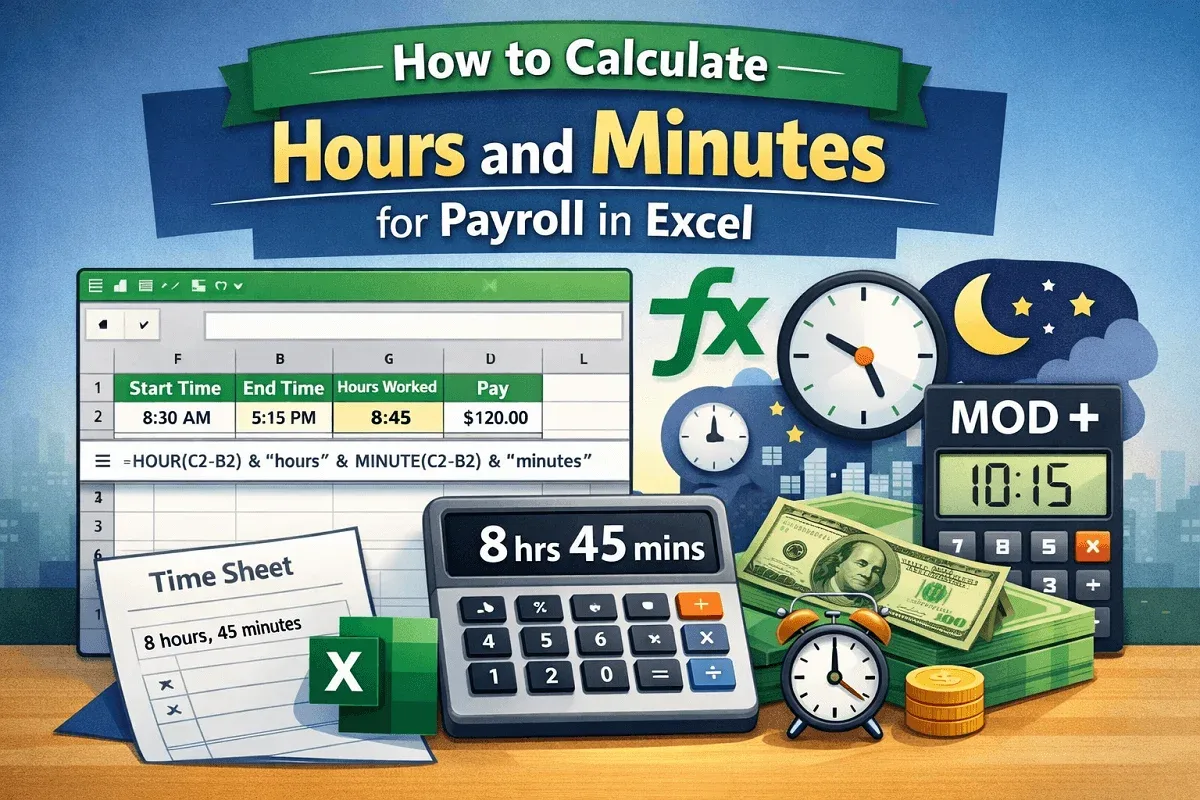 How to Calculate Hours and Minutes for Payroll in Excel