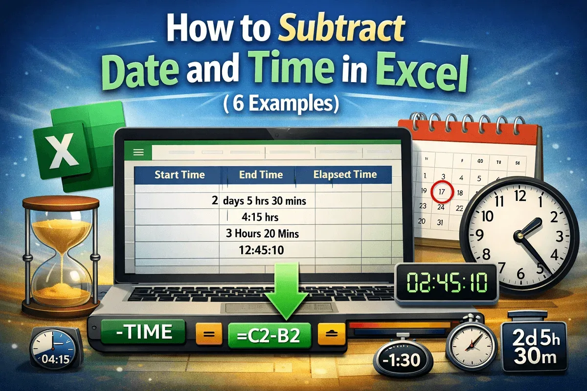How to Subtract Date and Time in Excel (6 Examples)