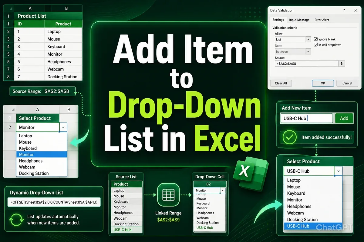 How to Add Item to Drop‑Down List in Excel (5 Simple Ways)
