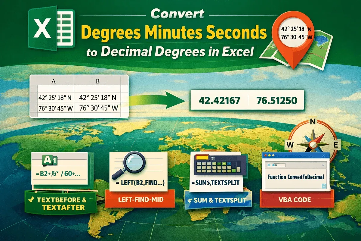 Convert Degrees Minutes Seconds to Decimal Degrees in Excel